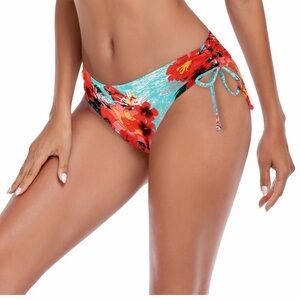 Floral Side-Tie Bikini Bottom in Turquoise & Red
